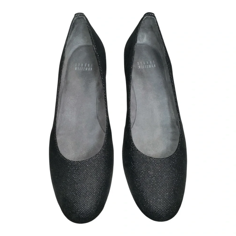 Stuart Weitzman women’s Black Metallic Printed Wedge Shoes size 8 - Picture 7 of 9